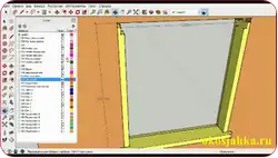Проект окосячки в SketchUp с участком стены и проемом